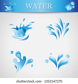 Water Splash And Drop Icons - Isolated On Gray Background. Vector Illustration Of Water Splash and Drop Icons. Set For Websites, Label, Sticker, Logo Template And Design Elements