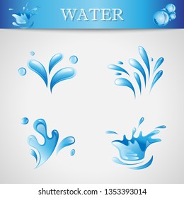 Water Splash And Drop Icons - Isolated On Gray Background. Vector Illustration Of Water Splash and Drop Icons. Set For Websites, Label, Sticker, Logo Template And Design Elements