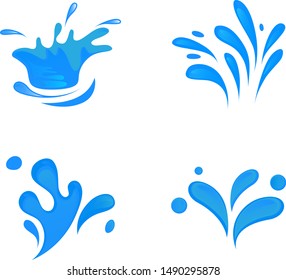 Water Splash And Drop Icons - Isolated On White Background. Flat Vector Illustration Of Water Splash and Drop Icons. Set For Pool Logo, Label, Sticker, Splash Template And Design Elements