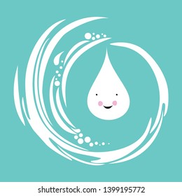  Water splash with drop. Water splash in round shape swirl frame.  Water drop Isolated on mint background. Vector Illustration