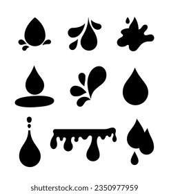 Water splash drop. Silhouette image. Fluid bubble shape. Vector drawing. Collection of design elements.