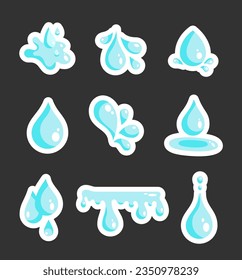 El agua se cae. Marcador adhesivo. Forma de burbuja fluida. Dibujo de vectores. Colección de elementos de diseño.