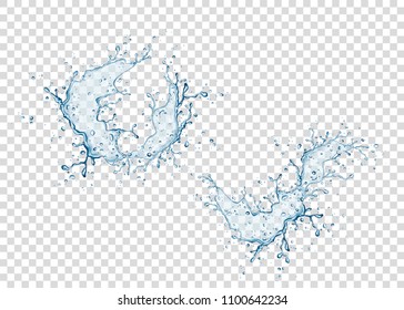 Water splash and drops isolated on transparent background. Vector texture.