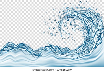 Water splash and drops isolated on transparent background. Vector texture.