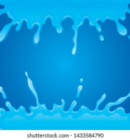 Water splash and drops on blue background.