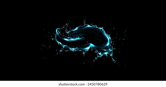 Water splash with drops on a dark background, vector illustration. 