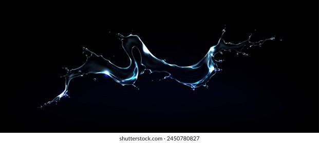 Water splash with drops on a dark background, vector illustration. 