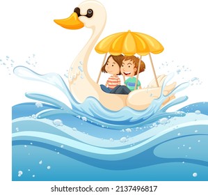 A water splash with duck boat on white background illustration