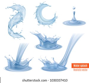 Water splash dynamic realistic images conveying movement mood beautiful elements for your designs set isolated vector illustration  