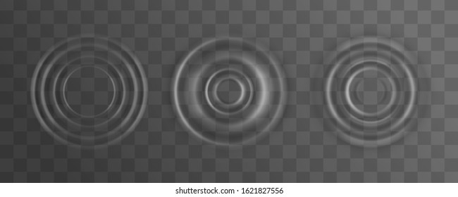 Water splash exposure top view. Ripple, splash of water, waves on the surface of a drop. Realistic effects of falling drops or sound waves, concentric circles in a puddle. Vector illustration, EPS 10.