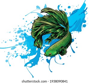 water splash with fish around. Vector Illustration.