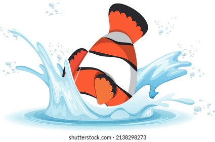 A Water Splash With Fish On White Background Illustration