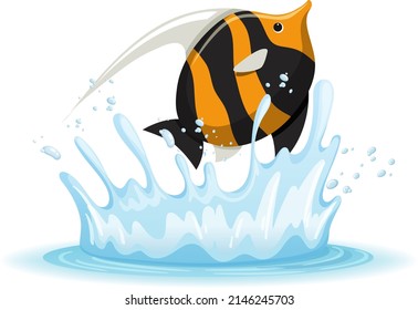 A water splash with fish on white background illustration