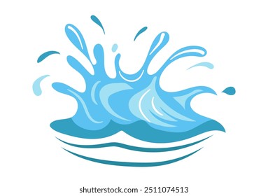 Water splash flat vector illustration showing a dynamic and energetic blue splash vibrant and stylized vector illustration emphasizing movement