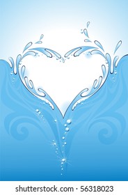 El agua salpicada en forma de corazón. (ilustración vectorial)