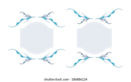 Water Splash Frame Border Vector Decoration. A set of two blue wavy vector frames and border decorations that looks like water splashes, isolated on white background. They can be used as tags too. EPS