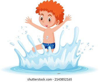 A water splash with fun boy on white background illustration