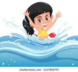 A water splash with fun girl on white background illustration
