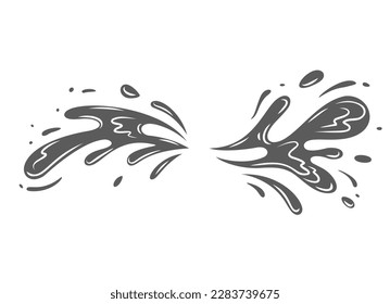 Water splash glyph icon vector illustration. Stamp of small burst of pure fresh liquid, aqua spray with drip and spill, rain or shower clean droplets falling on water surface with splatters and blobs