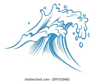 Water splash in hand drawn sketch style. Sea wave