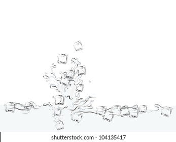 Water splash with ice cubes
