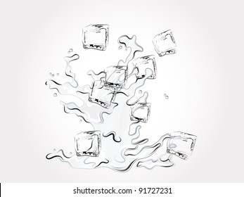 Water splash and ice cubes