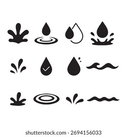 Icono de salpicadura de agua. y icono de caída de agua. y diseño de Vector de silueta de icono de onda