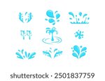 Water Splash Icon Set. Vector Collection of Blue Droplets and Liquid Splashes