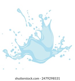 Water splash icon with splashes of blue color on the surface. Vector icon of flowing drop, wave, splash, splash of nature isolated on white background. Dripping liquid. Water spill. A drop of rain and