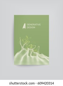 Water Splash Imitation. Array with Dynamic Emitted Particles. Textbook, booklet or notebook mockup. Business brochure. Cover design template. Generative art. Vector Illustration.