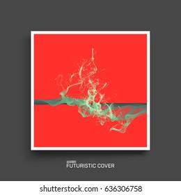 Imitação de respingos de água. Matriz com Partículas Emitidas Dinâmicas. Livro-texto, livreto ou maquete de notebook. Modelo de design de capa. Ilustração de vetor. 