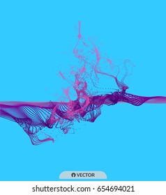 Wasserspülung Imitation. Array mit dynamisch emittierten Partikeln. Abstrakter Hintergrund. Vektorgrafik. 