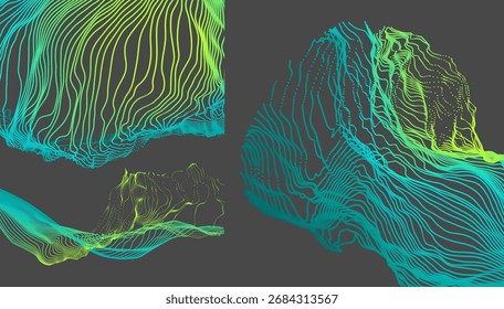 Imitación de salpicaduras de agua. Partículas dinámicas. Antecedentes Abstractas. Plantilla de diseño de la cubierta. Ilustración 3D para folleto, póster, presentación, volante o Anuncio.