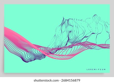 Water splash imitation. Dynamics particles. Abstract background. Cover design template. 3D illustration for brochure, poster, presentation, flyer or banner.