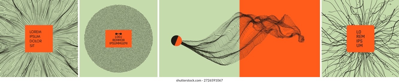 Imitation von Wassersplash. Punkt explodiert. Anordnung mit dynamisch emittierten Teilchen. Abstrakter Hintergrund. Cover-Entwurfsvorlage. 3D-Illustration für Broschüre, Poster, Präsentation, Flyer oder Banner.