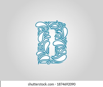 Water Splash,  Initial D Letter Logo Icon, water droplets and splash doodle alphabet icon.