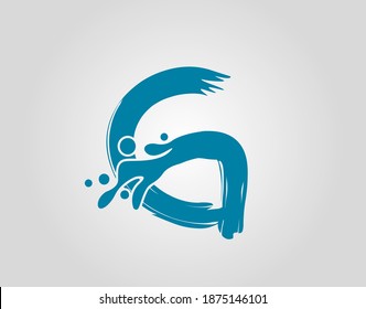 Water Splash Initial G Letter Logo Icon, Blue water alphabet icon.