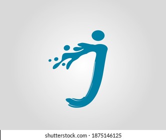 Icono del logotipo de la letra J inicial de la salpicadura de agua, icono del alfabeto de agua azul.