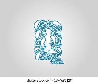 Water Splash,  Initial Q Letter Logo Icon, water droplets and splash doodle alphabet icon.