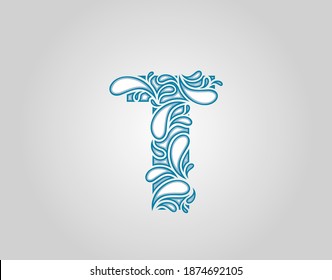 Water Splash,  Initial T Letter Logo Icon, water droplets and splash doodle alphabet icon.