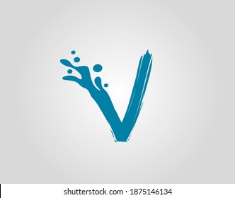 Icono del logotipo de la letra V inicial de la salpicadura de agua, icono del alfabeto de agua azul.