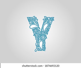 Water Splash,  Initial Y Letter Logo Icon, water droplets and splash doodle alphabet icon.