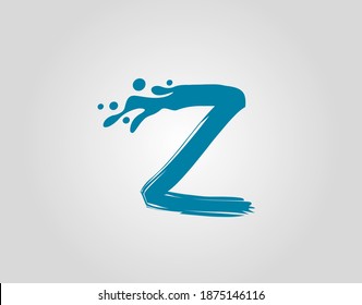 Icono del logotipo de la letra Z inicial de la salpicadura de agua, icono del alfabeto de agua azul.