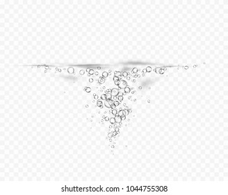 Water splash isolated on transparent background. Abstract liquid 3d stream with bubbles under water. Vector realistic flow champagne effect