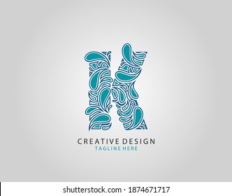 Water Splash K Letter Logo Icon, water droplets and splash alphabet icon.