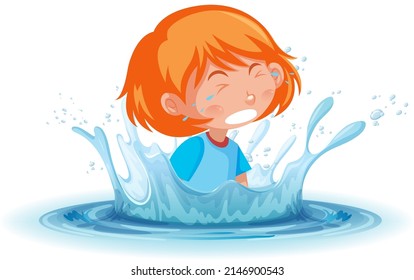 Una salpicadura de agua con un niño ahogándose en una ilustración de fondo blanco