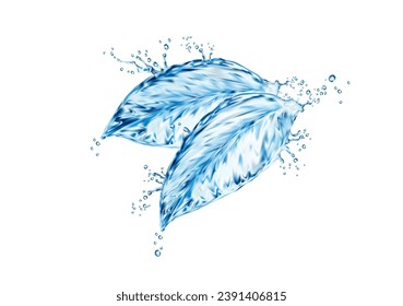 Water splash leaf, isolated realistic 3d vector captivating splashing, resembling the delicate contour of leaves gracefully dance with fluidity and elegance, celebrating nature artistry in liquid form