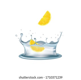 Water splash with lemon. vector illustration