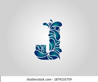Water Splash Letter J Logo Icon, water droplets and splash alphabet icon.