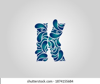 Water Splash Letter K Logo Icon, water droplets and splash alphabet icon.